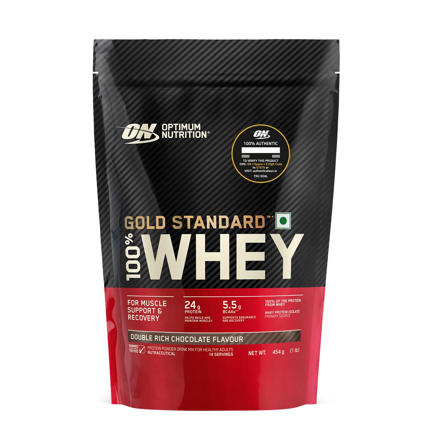 Optimum Nutrition (ON) Gold Standard 100% Whey 907 g, (Double Rich Chocolate) Protein Powder for Muscle Support & Recovery, Vegetarian - Primary Source Whey Isolate