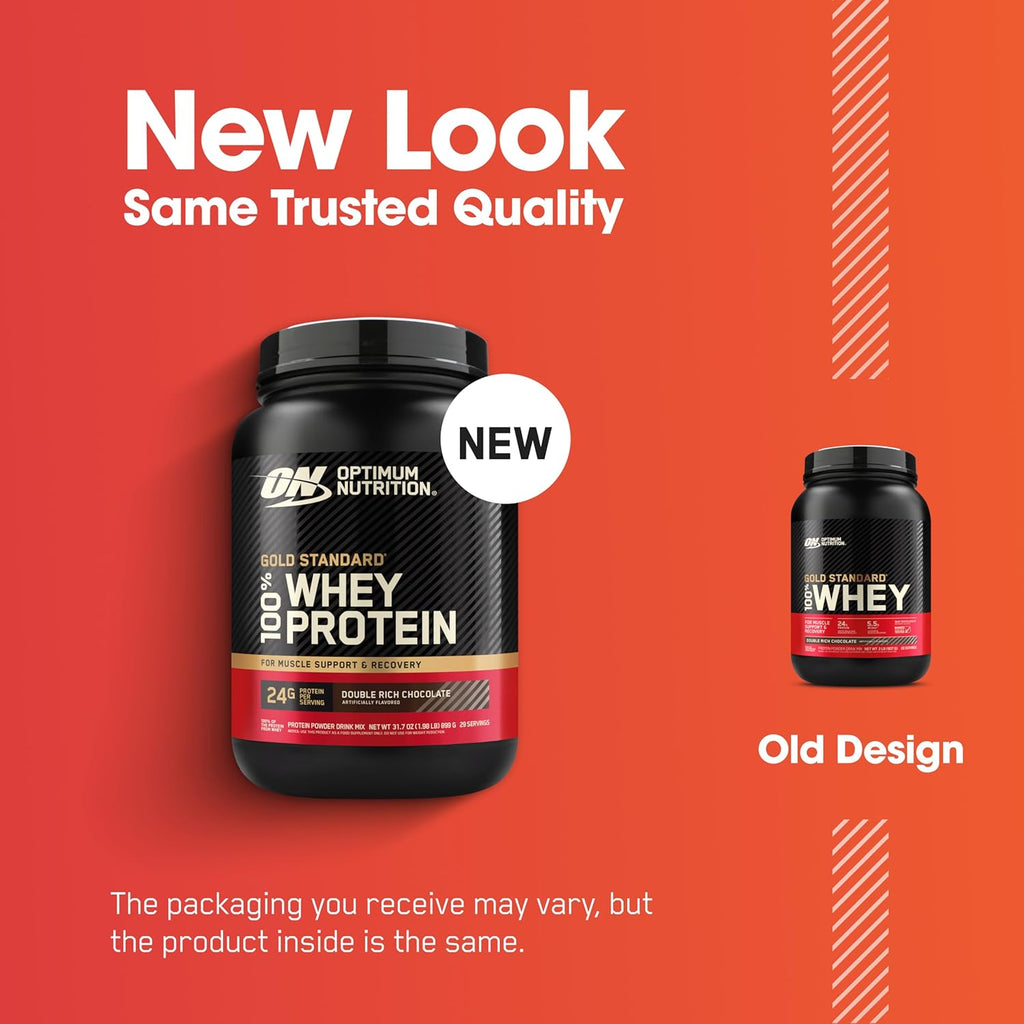 Optimum Nutrition (ON) Gold Standard 100% Whey 907 g, (Double Rich Chocolate) Protein Powder for Muscle Support & Recovery, Vegetarian - Primary Source Whey Isolate