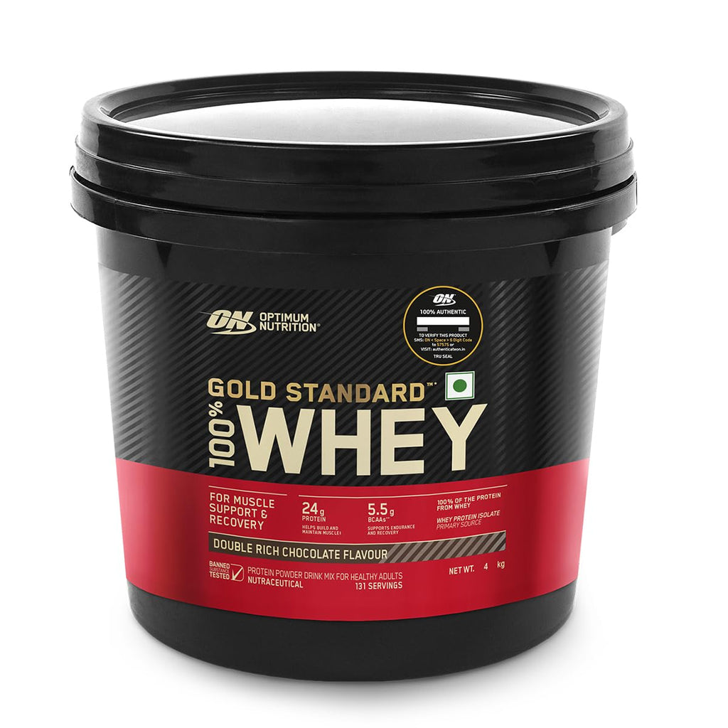 Optimum Nutrition (ON) Gold Standard 100% Whey 907 g, (Double Rich Chocolate) Protein Powder for Muscle Support & Recovery, Vegetarian - Primary Source Whey Isolate