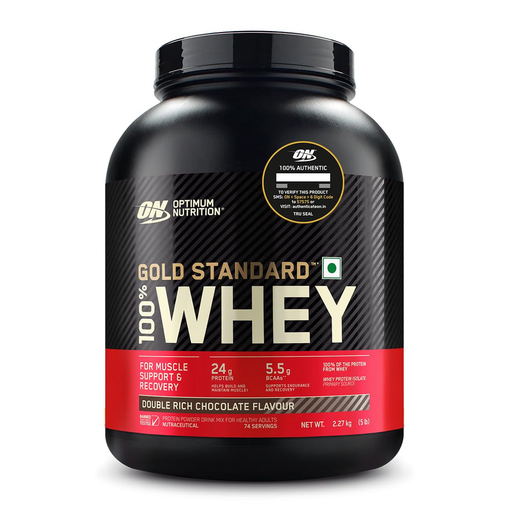 Optimum Nutrition (ON) Gold Standard 100% Whey 907 g, (Double Rich Chocolate) Protein Powder for Muscle Support & Recovery, Vegetarian - Primary Source Whey Isolate